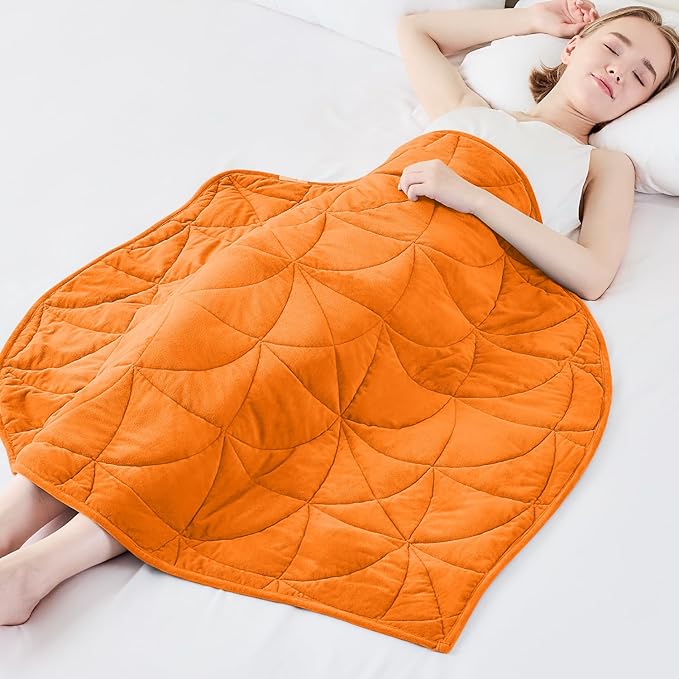 Weighted Lap Blanket 7 lbs for Adults, Luxury Soft Small Weighted Blanket, Compact Portable Weighted Lap Pad for Relaxation, Sleeping, Travel, All-Season Use, Bright Orange, 40" x 52"
