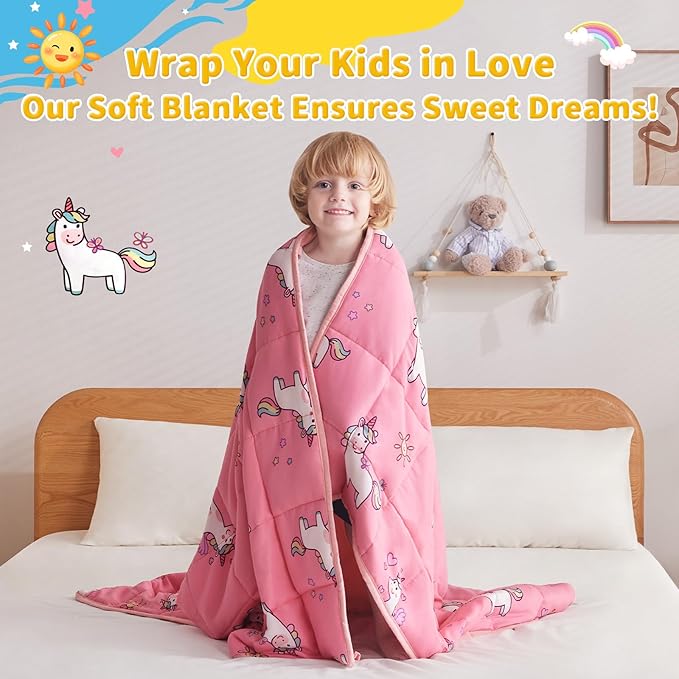 anfie Weighted Blanket Kids(36"x48" 3lbs) Weighted Blanket Cooling Blanket for Sleeping,Throw Size Breathable Blanket with Premium Glass Bead(Little Unicorn)