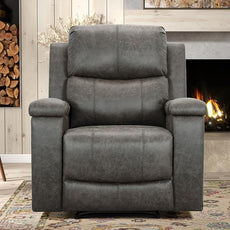 CANMOV Leather Recliner Chair, Classic and Traditional Manual Recliner Chair with Overstuffed Arms and Back, Manual Single Sofa with Concealed Cup Holders,Grey