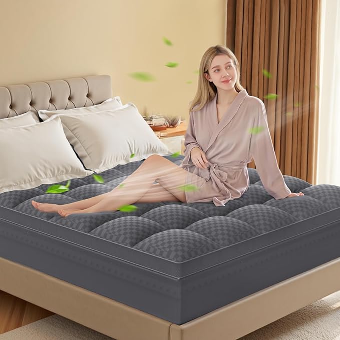 Full Size Mattress Topper, 4.5 Inch Memory Foam Mattress Topper for Back Pain, 2.5" Cooling Memory Foam Soft and Supportive + 2" Pillow Top Mattress Pad Cover, with 8-21" Deep Pocket, Dark Gray