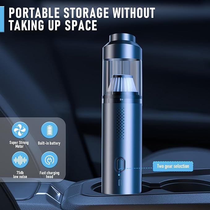 Cordless Car Vacuum,4-in-1 Portable Mini Handheld Vac,2 Suction Modes,16kpa Suction Power Blowing & Inflating 2 Modes,Vacuum for Car,Home,Pet Hair,Office, Desk,Keyboards (Black)