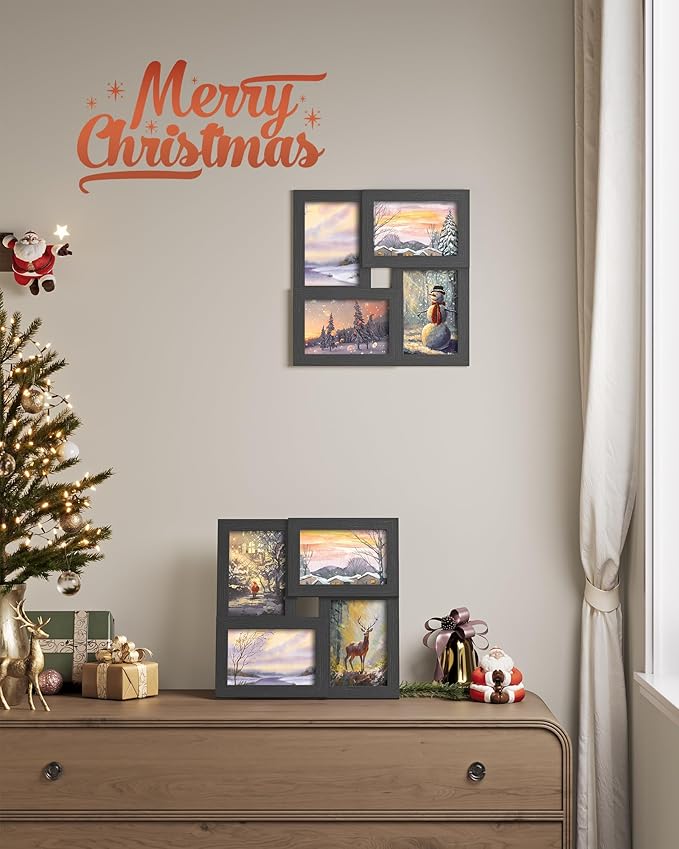 SONGMICS 4x6 Collage Picture Frames, Family Photo Collage Frame Set of 4 for Wall Decor, Glass Front, Wall Hanging or Tabletop, Ink Black URPF25BK