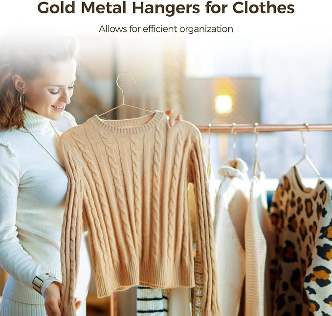 Gold Metal Hangers for Clothes - 30 Pcs Stainless Steel Wire Clothes Hangers, Heavy-Duty, Space-Saving for Coat Suit Dress
