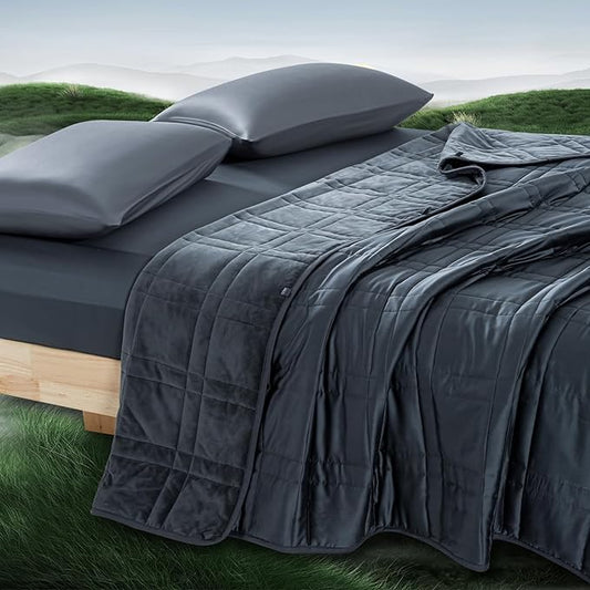 Weighted Blanket King Size 30lbs (88''x104'', Dual-Sided), Reversible Cozy Warm Velvet & Cooling Tencel King Weighted Blanket for Adults and Couples All Season Use - Carry Bag Included, Dark Grey