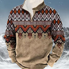 Western Sweatshirts for Men Aztec Cowboy Vintage Graphic Fleece Hoodie Mens Quarter Zip Pullover Country Jacket