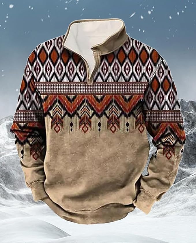Western Sweatshirts for Men Aztec Cowboy Vintage Graphic Fleece Hoodie Mens Quarter Zip Pullover Country Jacket