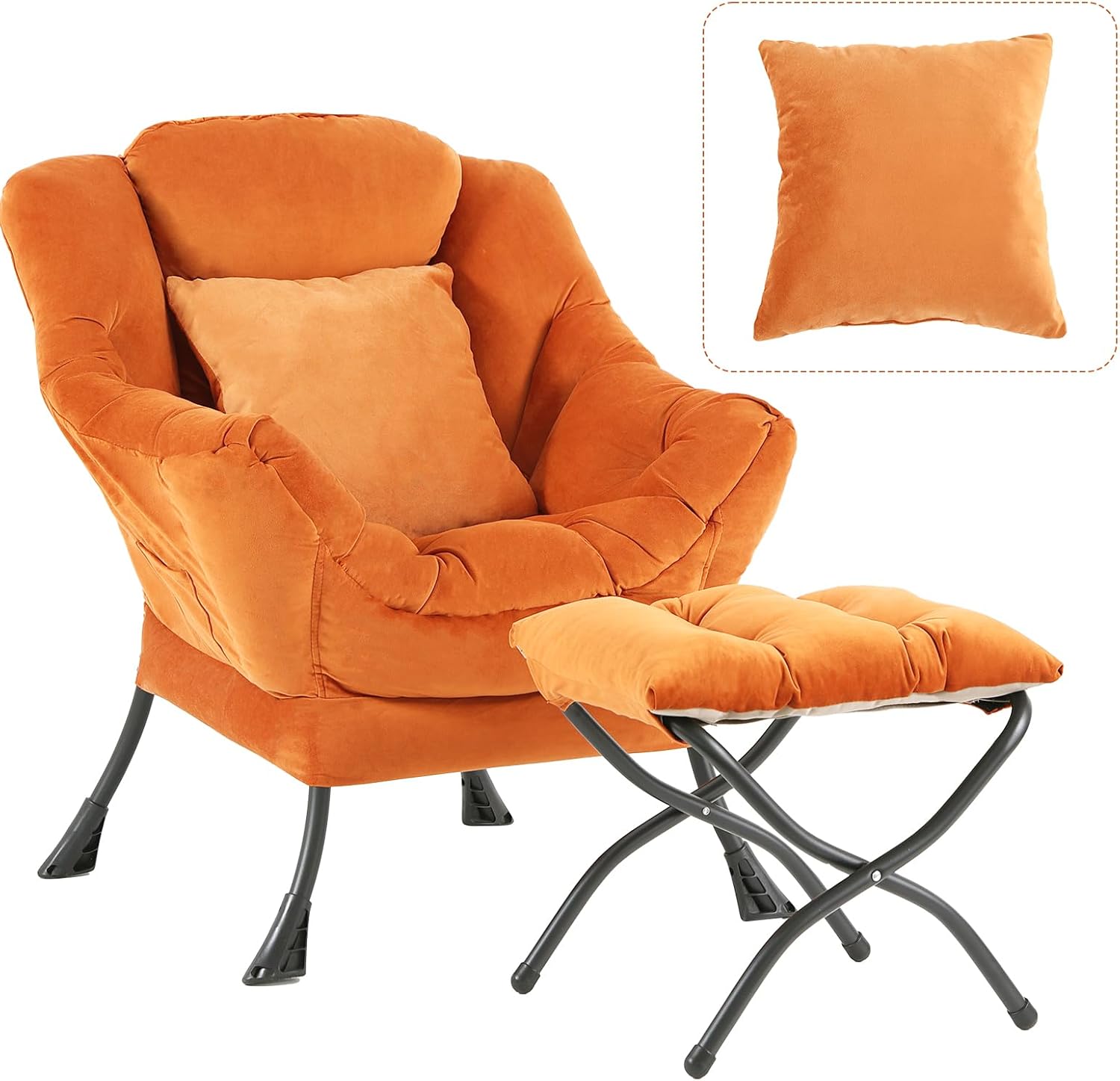 Lazy Chair with Ottoman, Large Pink Accent Chair with Ottoman and FA Throw Pillow, Comfy Plush Reading Chair for Living Room Bedroom Dorm Room Office Apartment Relaxing Use Dormly
