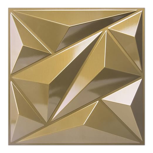 Art3dwallpanels 33 Pack 3D Wall Panel Diamond for Interior Wall Décor, PVC Textured Wall Panels, 12''x12'' Cover 32.Sq.Ft. Golden