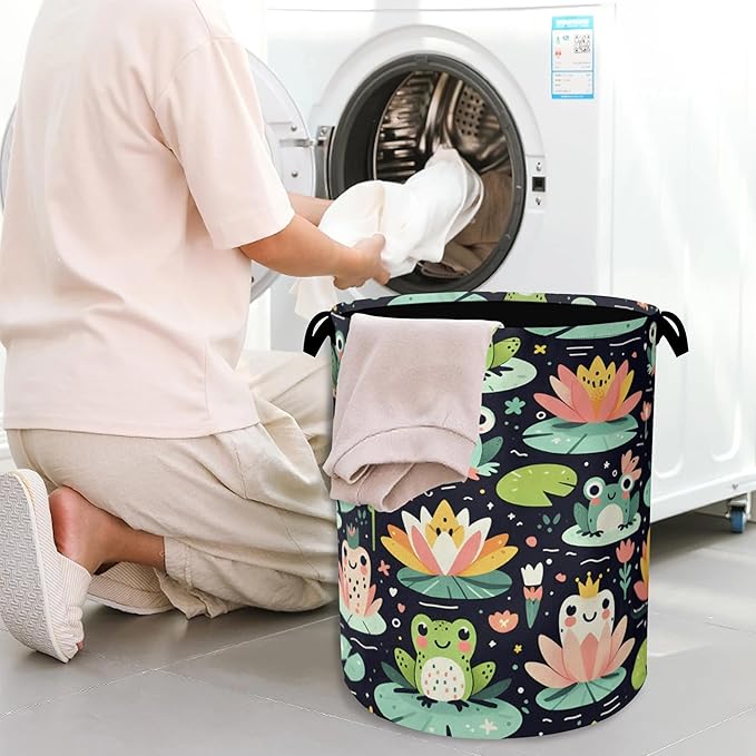 Funny Frog Laundry Basket,Foldable Oxford Cloth Tote Bag Laundry Hamper Clothes Storage Bucket Organizer for Bedroom Laundry Storage Dormitories 16" x 20.8"