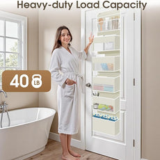 6-Tier Over The Door Organizer, Hanging Storage Organizer with Clear Window, 40lb Ultra Sturdy Large Capacity Room Organizer for Pantry Bathroom Nursery Closet Baby Essential (Beige)