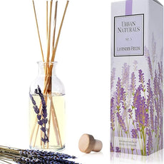 Urban Naturals Lavender Fields Oil Essential Oil Reed Diffuser Set with Real Lavender Stems! French Blossoms, Geranium & Clary Sage | #1 Gift Idea for Aromatherapy & Stress Relief | Vegan | USA Made