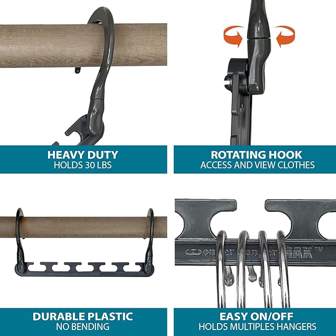 Wonder Hanger Max 10-Pack Space Saving Hangers, Reinforced Hooks Swivels 360°, Cascading Hanger, College Dorms & Storage Closet Organizer, Fully Assembled – Grey