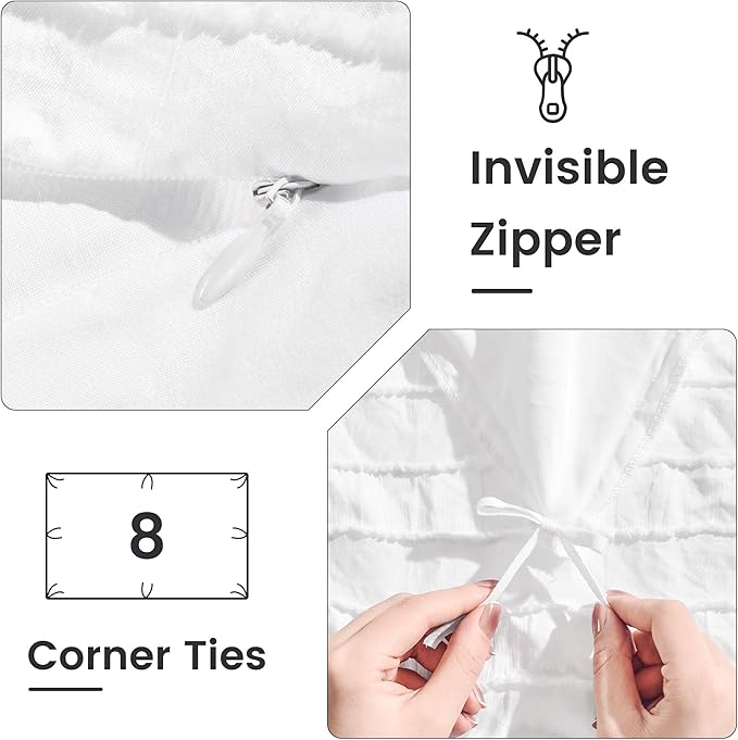 NEXHOME PRO Twin Duvet Cover, White 2 Pieces Boho Tufted Twin Size Duvet Cover Set, Soft and Lightweight Microfiber Comforter Cover Set for All Season (White Twin, 66 x 90)-No Comforter