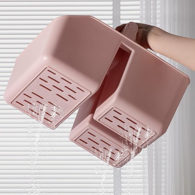 rejomiik Portable Shower Caddy Basket with Bamboo Handle, Plastic Cleaning Caddy Bathroom Organizer Tote for College Dorm Essentials, Bath Toy Storage, Pink