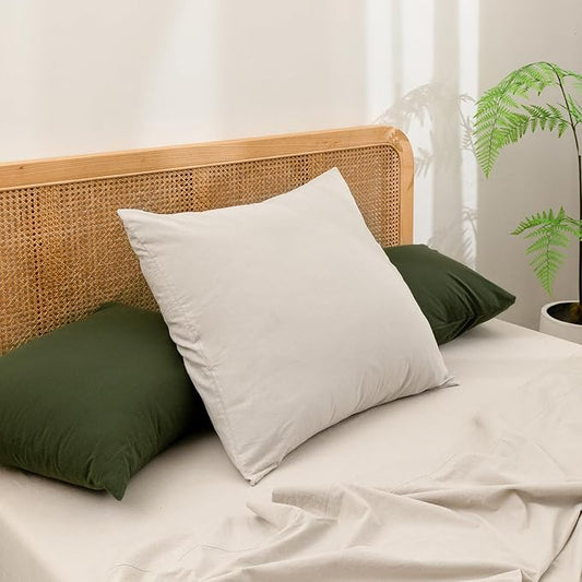 BESTOUCH 100% Washed Cotton Pillowcase for Hair and Skin Linen Feel Soft Comfortable Breathable 2 Set Pillow Case with Envelope Closure Solid Linen Grey Euro 26x26 Inches