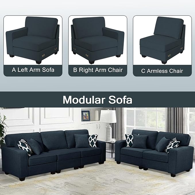 Legend Vansen Modular Sectional Sofa U Shaped Couch with Ottoman Modern Reversible Corner Sectional Couch for Living Room (Charcoal, 2+3)