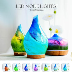 Porseme 280ml Essential Oil Diffuser Glass Color Changing Aroma Air Diffusers Aromatherapy Ultrasonic Cool Mist Humidifier 7 Running Hours Waterless Auto-Off for Sleeping, Yoga, Office (Blue Grass)