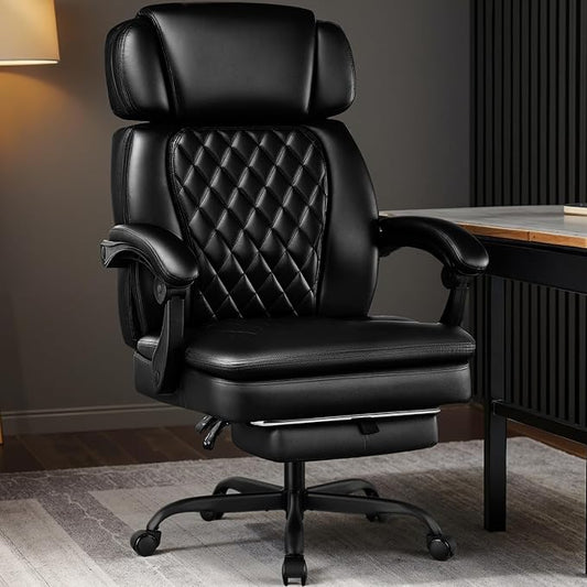 400lbs Executive Office Chair with Foot Rest for Heavy People, Ergonomic Big and Tall Desk Chair with Adjustable Headrest, High Back PU Leather Comfy Heavy Duty Computer Chair with Spring Cushion