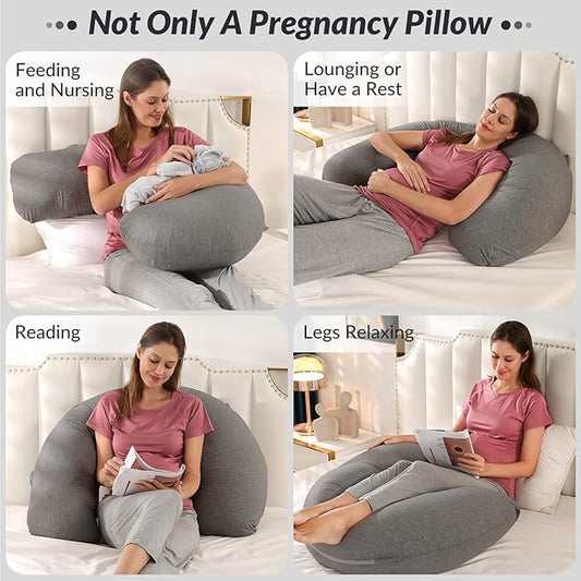 BATTOP Pregnancy Pillows for Side Sleeping,Maternity Pillow with Removable Cover,Support for Belly,HIPS, Legs,Pregnancy Must Haves,J Shaped Body Pillow for Pregnancy