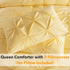 Andency Yellow Pinch Pleat Comforter Queen(90x90Inch), 3 Pieces(1 Pintuck Comforter and 2 Pillowcases) Pintuck Comforter Set, Microfiber All Season Down Alternative Bedding Set