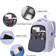 MATEIN Womens College Backpack, Stylish Casual Bag with Trolley Sleeve Fits 17 Inch Laptop, Water Resistant Work Commute Daypack with USB Charging Port, Graduation Gifts, Purple Blue