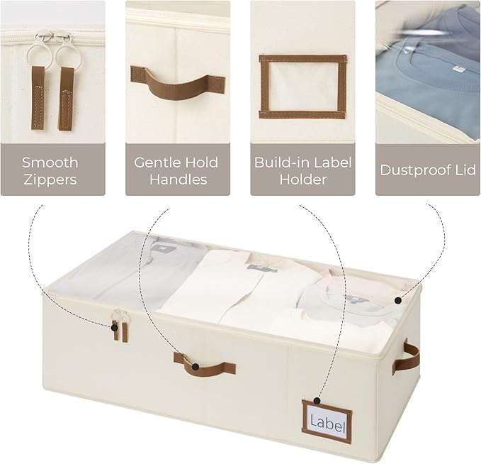 StorageWorks Under Bed Storage Bins, 10'' Underbed Storage Containers with Lid, 77L Clothes Organizer for Bedding, Blankets, Sweaters, Shoes, 2-Pack