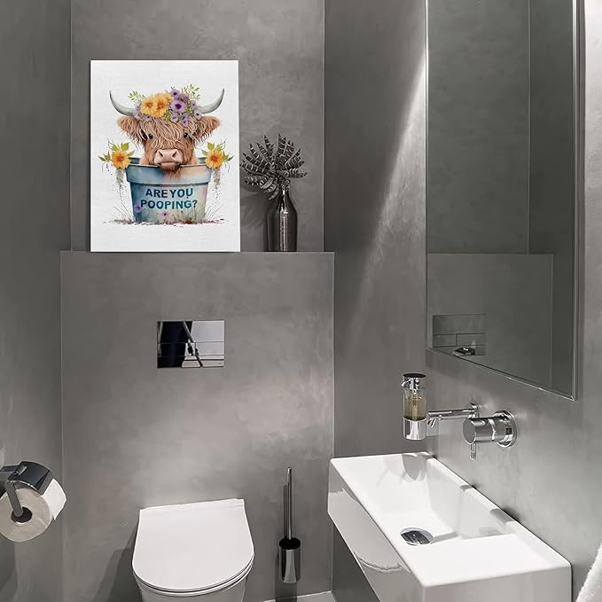 Jatinoo Highland Cow Decor Are You Pooping?Funny Bathroom Wall Art, Apartment Or Farmhouse Bathroom Decor Western & Highland Cow Lovers