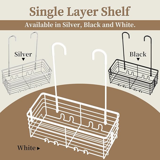 DELLAN Hanging Shower Caddy, Shower Rack Hanging for Bathroom, Shower Rack with Hooks Over the Door, Bathroom Shower Caddy and Basket(White)