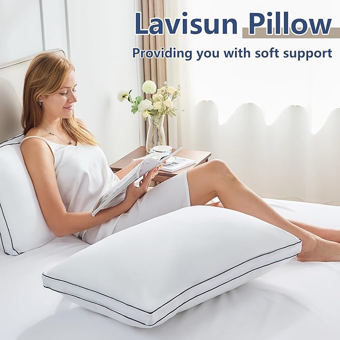 CozyLux Pillows Standard Size Set of 2, Soft Supportive 3D Down Alternative Bed Pillow for Sleeping 2 Pack White, Luxury Hotel Quality Gusseted Bedding Pillow for Back, Stomach or Side Sleepers 18x26