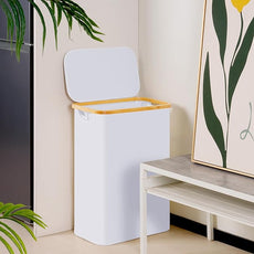 efluky Slim Laundry Basket with Lid, Narrow Laundry Hamper with Removable Bag, Skinny Dirty Clothes Basket with Bamboo Handles for Bathroom, Bedroom & Laundry Room, 65L White