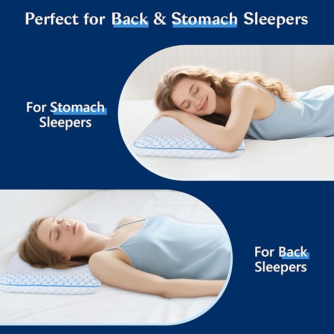 Stomach Sleeping Pillow for Shoulder and Neck Pain Relief, Thin Memory Foam Pillows - Cooling Slim Gel Memory Foam Pillow for Stomach and Back Sleepers ,Low Profile pillows 2.75-inches -King size