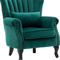 Velvet Accent Chairs Set of 2 with Arm Comfy Living Room Chair Mid-Century Modern Wingback Side Chair Single Sofa Couch for Bedroom Guest Room, Green
