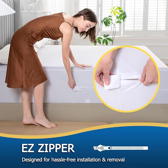 Twin Waterproof Zippered Mattress Encasement, Breathable, Noiseless, Machine-Washable Zipped Mattress Cover, Fitting 7" - 13" Deep Mattress