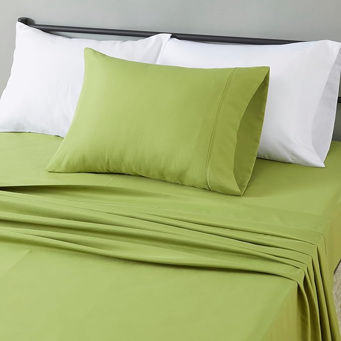 Amazon Basics Lightweight Super Soft Easy Care Wrinkle Free Microfiber 3 Piece Bed Sheet Set with 14-Inch Deep Pockets, Twin, Oliver Light, Solid, Kids, Men & Women Bedding AmazonBasics