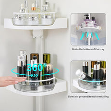 Corner Shower Caddy Tension Pole, 4 Tiers Rotating Shower Organizer for Bathroom Shelf Bathtub, Adjustable Standing Shower Rack Bathroom Accessories, Easily Assemble, 34-124 Inch Height,White