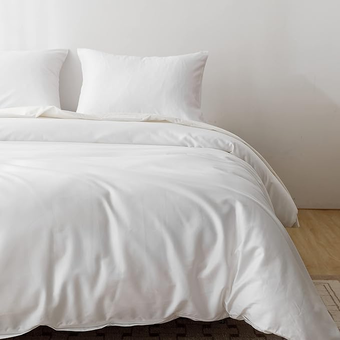 HeimenAogo Egyptian Cotton Duvet Cover King Size Sateen Weave, Silky Soft and Breathable Bedding Set with Zipper Closure, Long Staple Cotton Bed Linen Pure White 3Pcs (104"×90")
