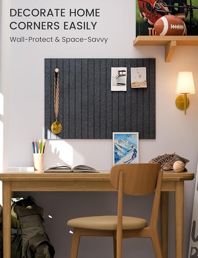 Felt Bulletin Board Tiles -28"x18" with 40 Adhesive Tabs, Cork Board Alternative for Office Decor, Push Pin Board Wall Organizer 6-Pack (Deep Charcoal Blue)