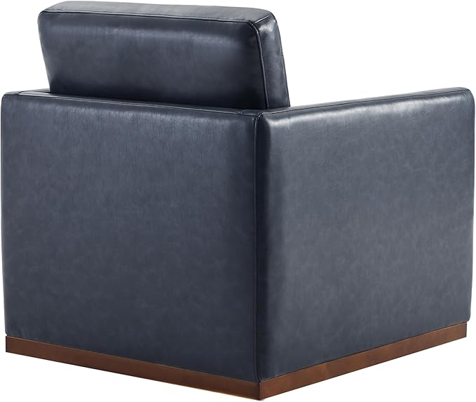 CHITA Swivel Accent Chair, Faux Leather FSC Certified Mid Century Modern Arm Chair for Living Room and Bedroom, Fully Assembled, Navy Blue