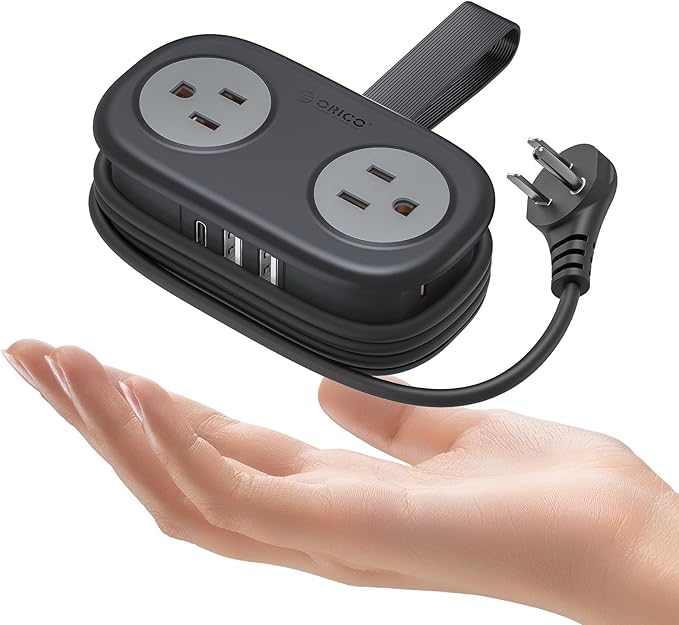 Travel Power Strip, ORICO 4 Outlets 3 USB Ports (1 USB C) with 4FT Wrapped Short Extension Cord Small Power Strip, Compact for Hotel Travel Essentials Cruise Approved-AP3
