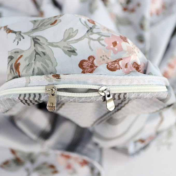 FADFAY Duvet Cover Set Elegant Floral Bedding Shabby Grey Bird Flower Quilt Cover Set Vintage Farmhouse Bedding 100% Cotton Comforter Cover Set with Zipper Closure 3Pcs, King/California King Size