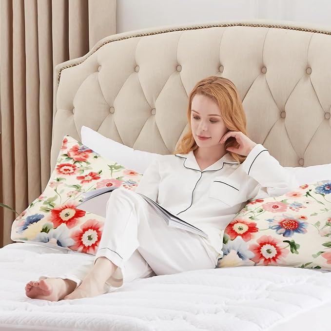 Microfiber Body Pillow Cover with Hidden Zipper,Comfortable Fabric,Floral Print Pattern Body Pillow Case,Lightweight and Breathable,The Size is 20 "X 54"(Flower-14)