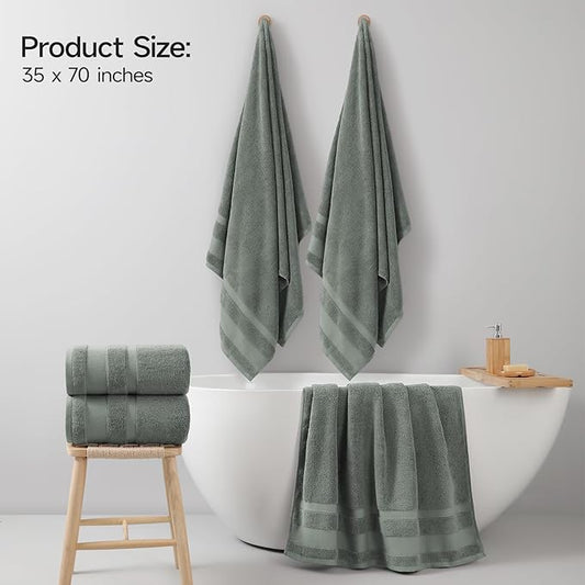 REDKISS 100% Cotton Bath Towels Set of 2, Extra Large Bath Sheets 35 X 70 Inches, 800 GSM, Quick Dry, Ultra Soft & Super Absorbent Bathroom Towel Sets for Bathroom, Gym, Spa, Pool & Hotel, Sage Green