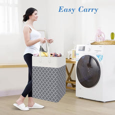 BlissTotes 3-Pack Laundry Basket, Freestanding＆Waterproof Laundry Hamper, Collapsible Tall Clothes Hamper with Easy Carry Handles for Clothes, Towels in the Family and Dorm,Clover Grey,100L