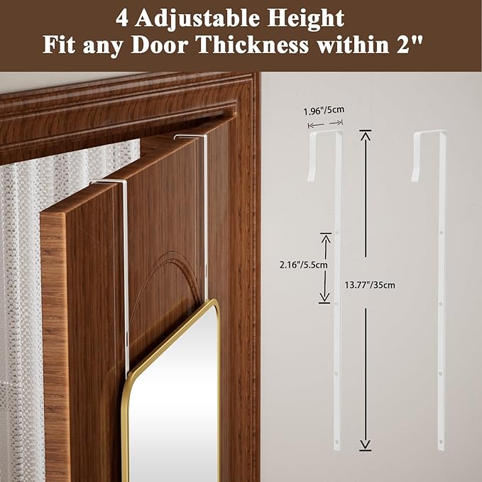 VooBang 14"x48" Full Length Over The Door Mirror - Aluminum Alloy Frame Full Body Mirror with Height-Adjustable Hangers, Hanging Leaning Against Wall for Dorm, Gold