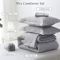 JOLLYVOGUE Queen Comforter Set, Ultra-Soft Bed in a Bag Queen Size 7 Pieces, Oeko-TEX Certified Bedding Set with Down Alternative Comforter, Sheets, Pillowcases & Shams, Light Grey