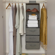 Amazon Basics 6-Tier Hanging Shelf Closet Storage Organizer with Removable Drawers, Grey, 6.9