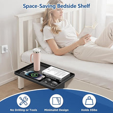 Bedside Shelf for Dorm Bunk Bed, Clip On Nightstand, Bed Side Table Tray Organizer, College Dorm Room Essentials for Girls/Guys, Bedside Tray with Cable Management for Dormitory, Back to School