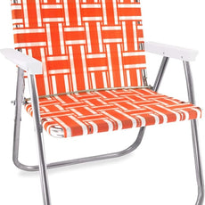 Lawn Chair USA Folding Aluminum Outdoor Patio Lawn Chair | Heavy-Duty Webbed Chairs for Camping, Sports, Beach, Yard & Tailgating | Lightweight Portable | Magnum - Orange and White with White Arms