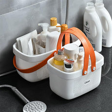 JiatuA Plastic Storage Basket with Handle Portable Shower Caddy Tote Organizer Basket Bin for Bathroom Kitchen Dorm Room Bedroom, Small White