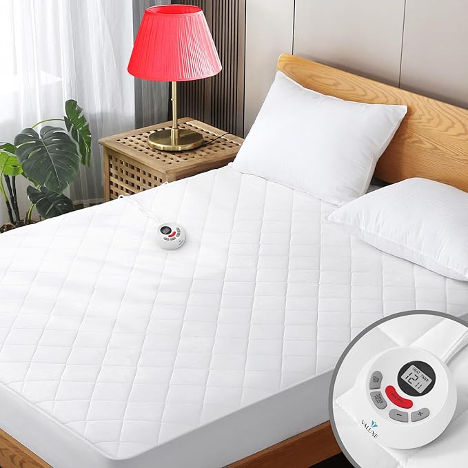 Heated Mattress Pad Full Size Quilted Heating Electric Bed Warmer Luxury Comfort Heat Mattress Pad Cover Single Controller（10 Heat Setting | 1-12 Hours Auto Shut Off | with 8-21 Inch Deep Pocket）